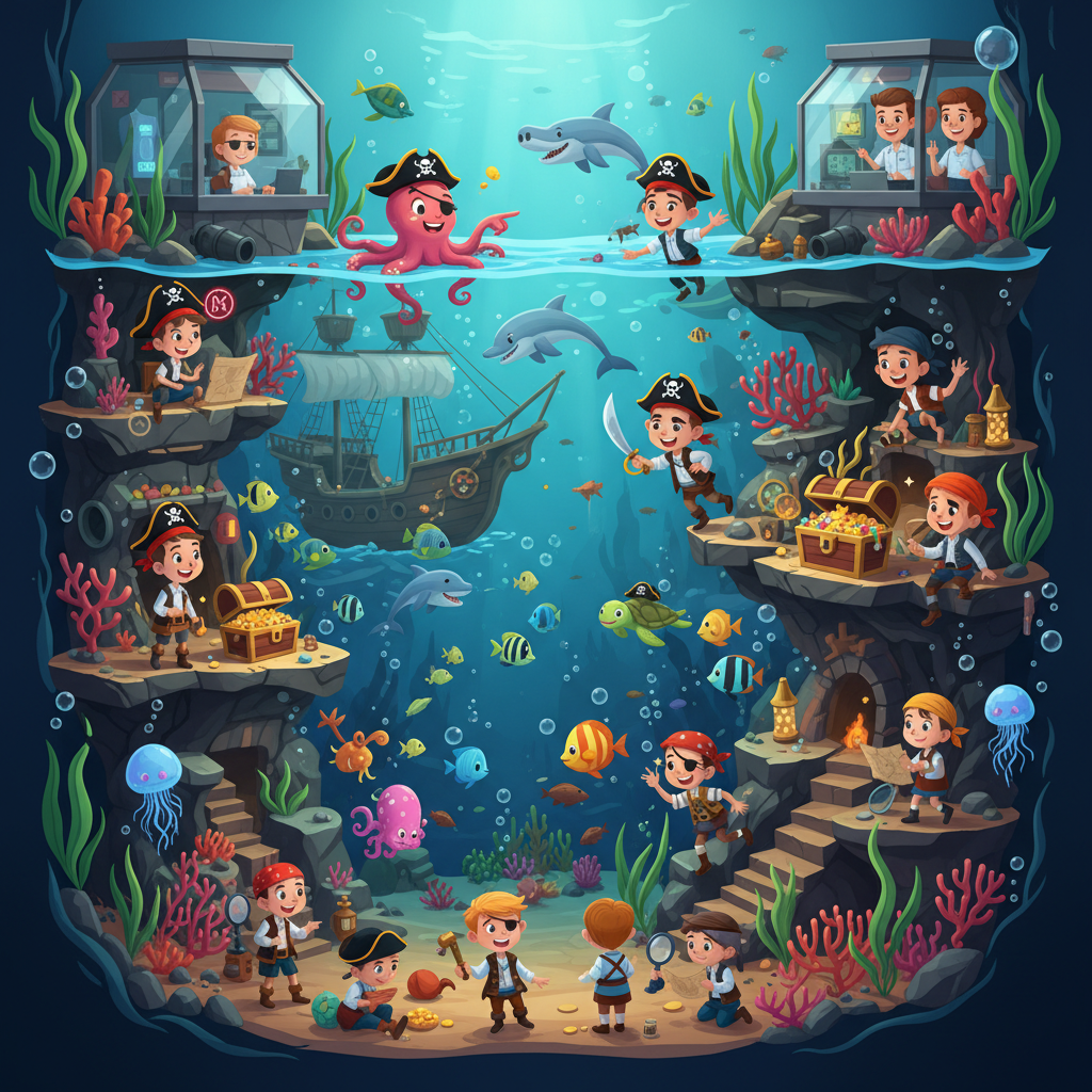 2026 Florya Akvaryum'da çocuklara özel düzenlenmiş Kayıp Deniz Hazine Avı ve korsan temalı eğitici maceradan neşeli anlar. Florya Akvaryum çocuk etkinlikleri kapsamında eğlenen çocuklar.