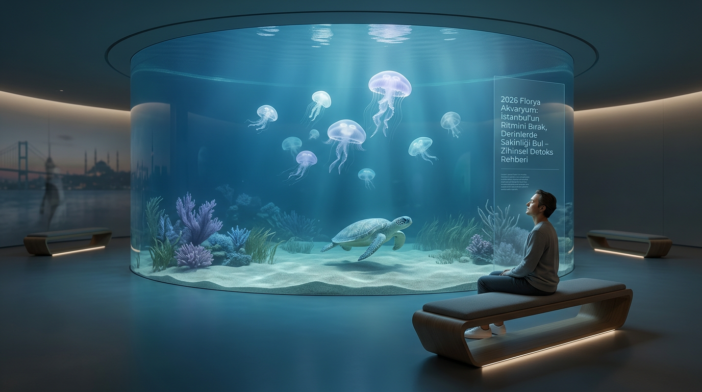2026 Florya Akvaryum'da rengarenk balıklar arasında huzur bulan bir ziyaretçi, İstanbul'un yoğunluğundan uzaklaşarak zihinsel detoks deneyimi yaşıyor.
