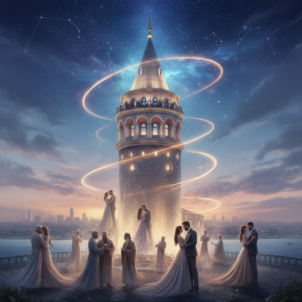 Iconic Galata Tower in Istanbul, Turkey, symbolizing eternal love stories and legendary encounters against a vibrant sky, celebrating its romantic legends as of 2026.