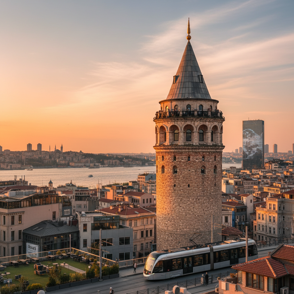 Galata Kulesi, 2026'da İstanbul'un Boğazı ve tarihi yarımadasına nazır dimdik yükselen, şehrin coğrafi işaretlemesi ve kültürel kimliğinin yüzyıllık sembolü olarak görülüyor. Tarihi miras ve kent silüeti.