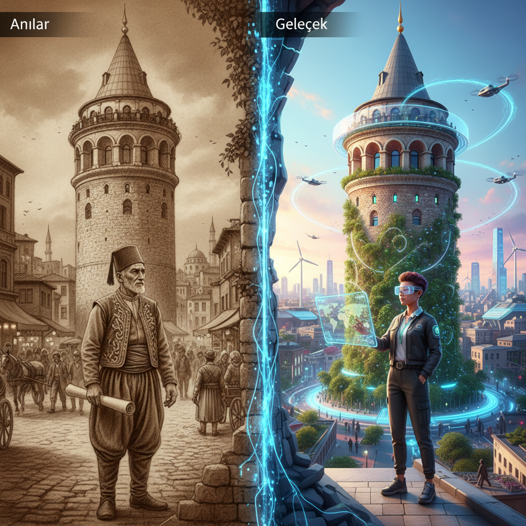 Iconic Galata Tower standing tall in Istanbul against a vibrant skyline, illustrating the fusion of centuries-old architecture with the dynamic urban sounds and reflecting its enduring 2026 cultural significance. Focus on the tower's prominent role in the city's historical and contemporary soundscape.