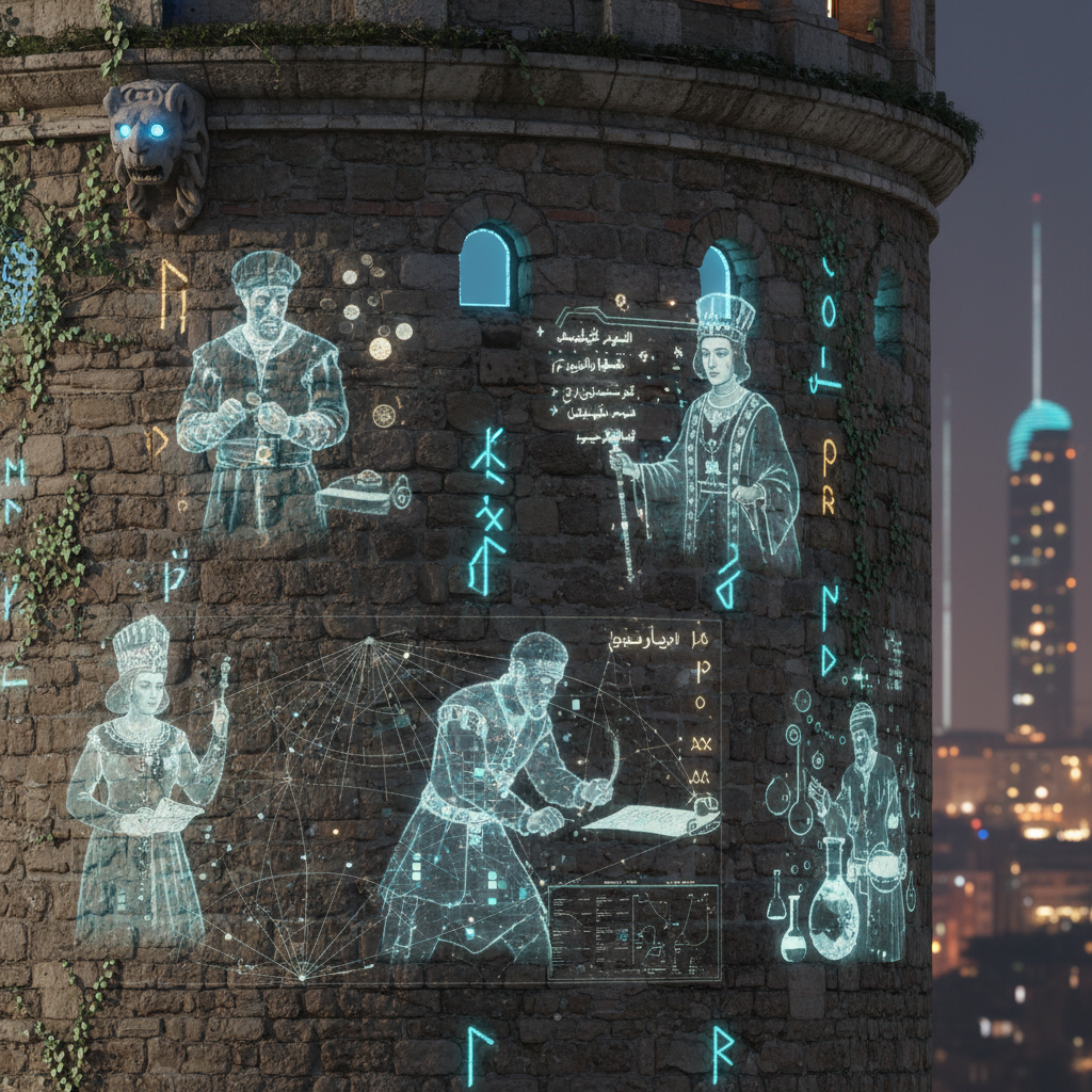 2026 yılı güncel fotoğraflarıyla Galata Kulesi'nin tarihi dokusu, İstanbul siluetindeki görkemli duruşu ve kuleyle ilgili gizemli Galata Kulesi efsaneleri, efsanevi hikayelerin sanatsal bir şekilde tasvir edildiği detaylı ve çekici bir görsel.