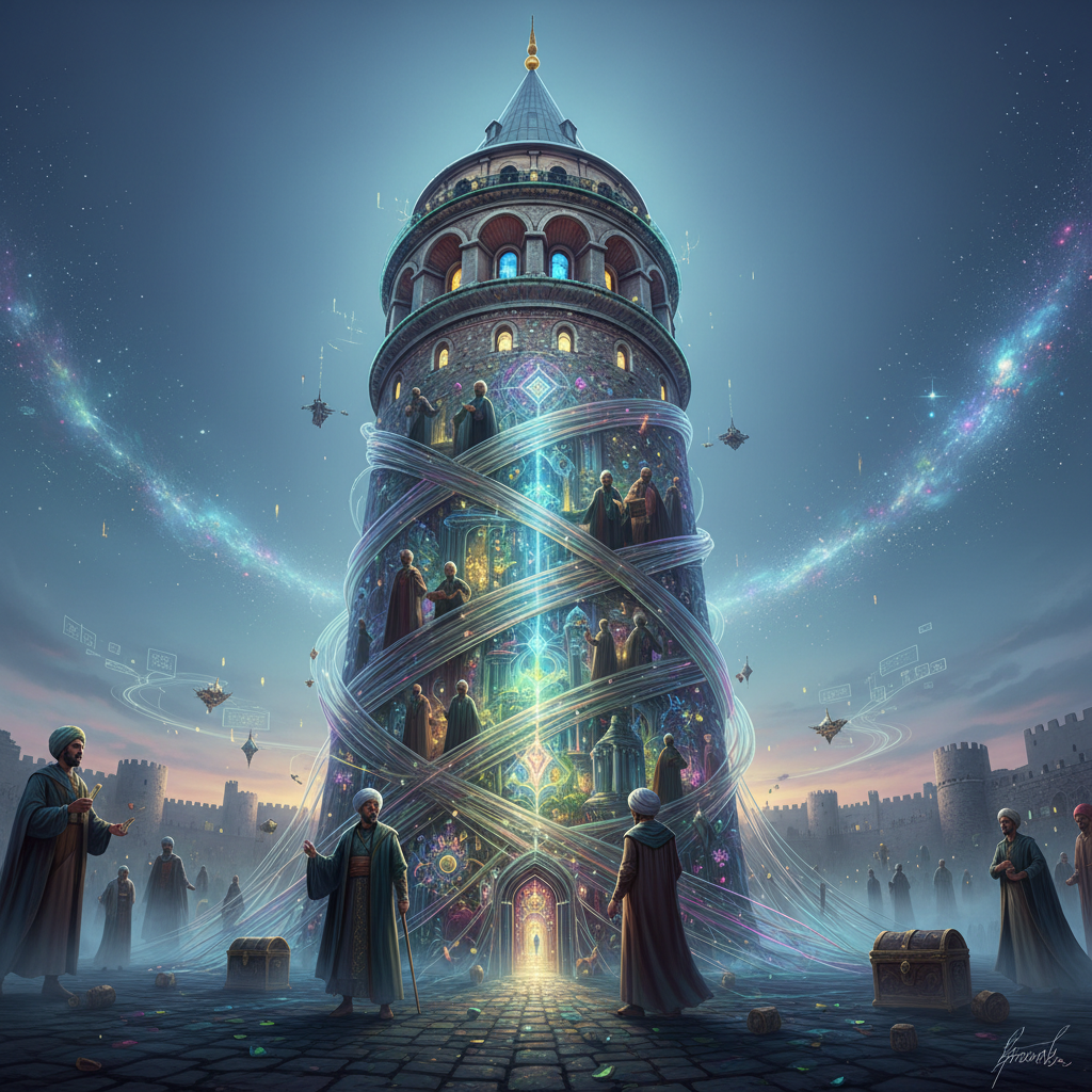 Galata Tower, a silent witness to centuries, rises majestically against a historic Istanbul skyline, revealing its unknown connections with the city's ancient walls and gates in 2026. The towering structure symbolizes resilience and a rich architectural heritage.