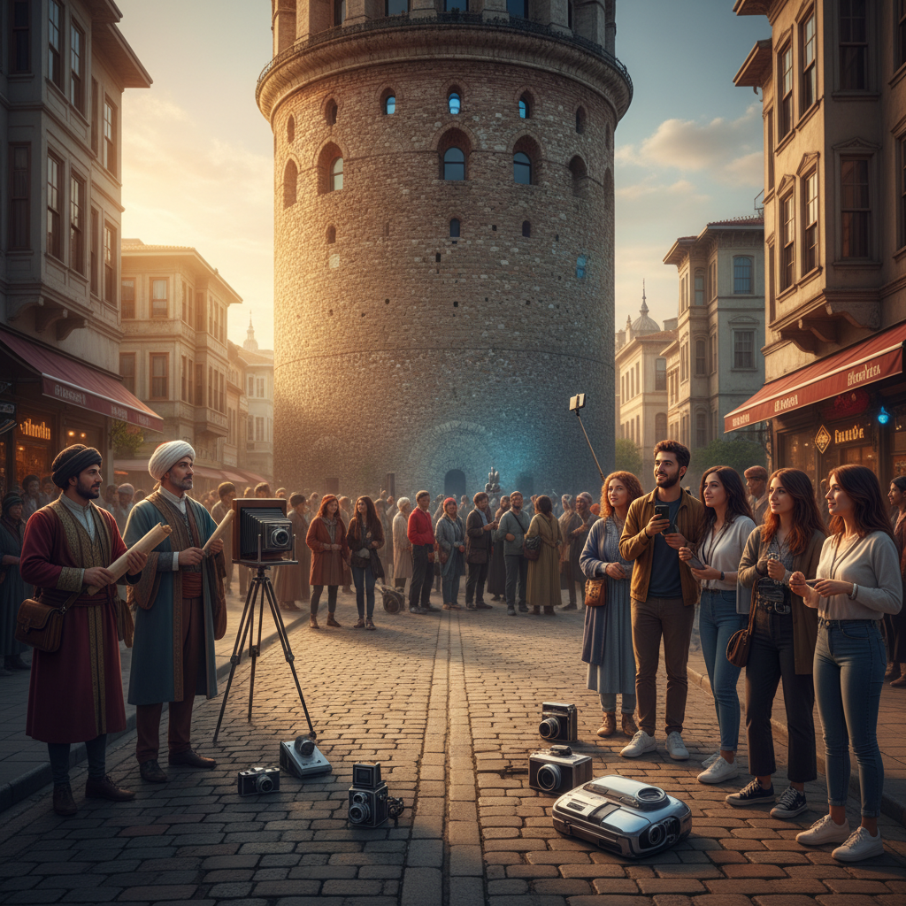 Galata Kulesi'nin İstanbul silüetindeki yüzyıllık duruşu, 2026'da bile geçmişin yansıması ve optik illüzyonlar sunarak izleyiciyi büyülüyor.