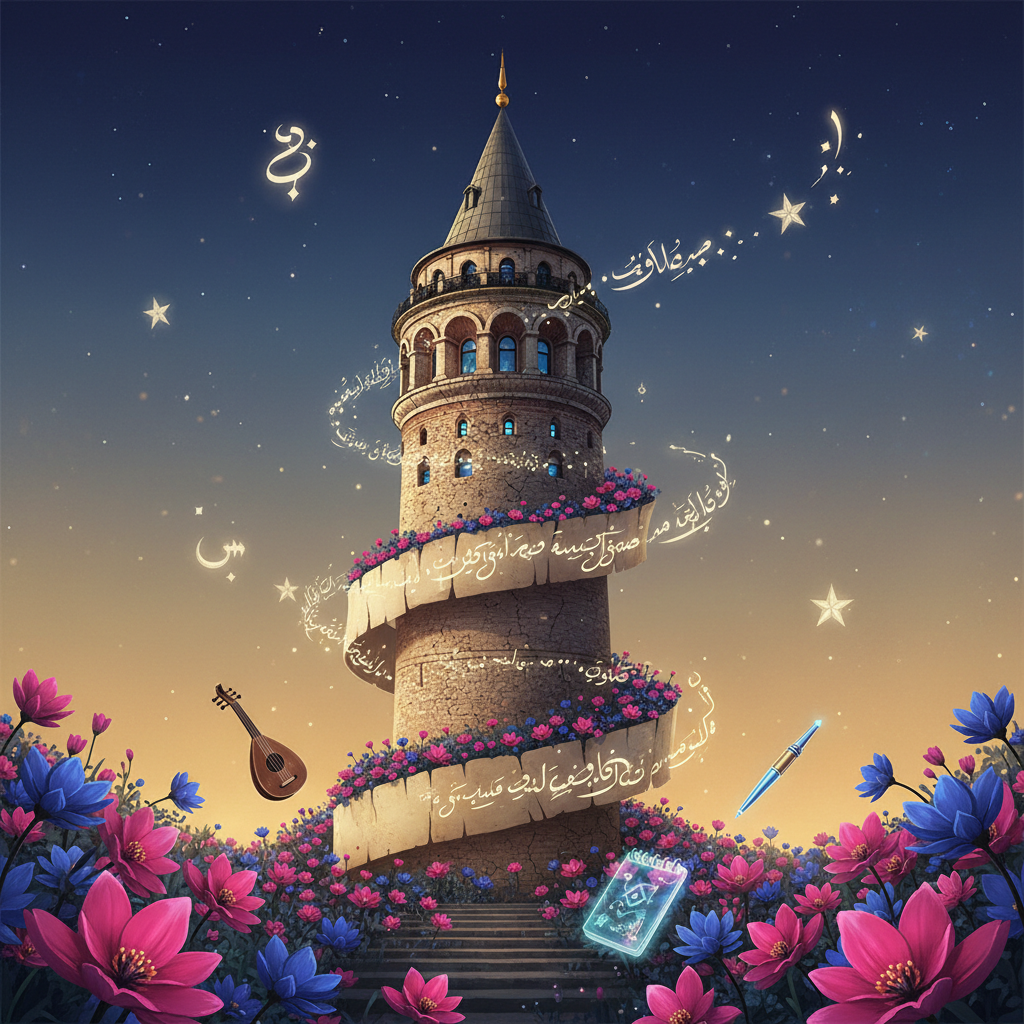2026'da Galata Kulesi'nin tarihi dokusunda, eski şarkıların nağmeleriyle ilham veren bir akşamüstü. İstanbul'un edebi mirası, kulenin gizemli gölgesinde aşk hikayeleri fısıldıyor.