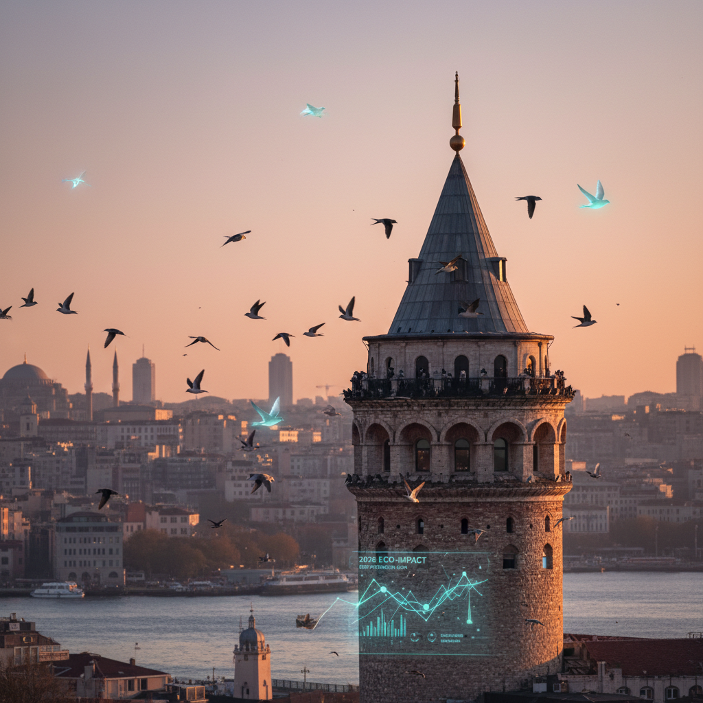 Galata Kulesi, 2026'da İstanbul'un ekolojik dengesini ve kuş popülasyonlarını koruma çabaları, yüzyıllık tarihin doğa ile uyumu.