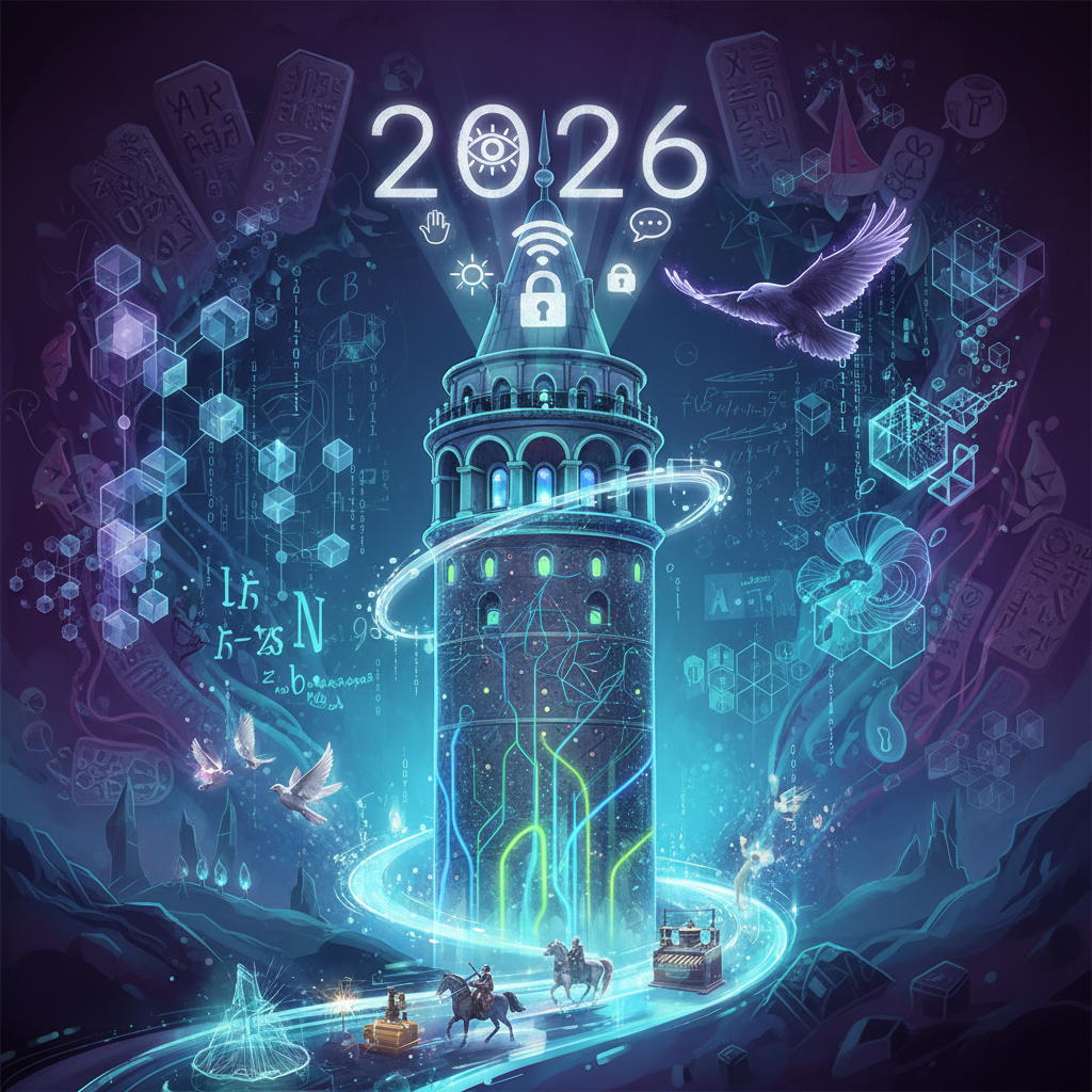 Galata Kulesi, 2026'da İstanbul'un tarihi iletişim ağını simgeliyor. İşaret dillerinden kriptografiye uzanan gizemli iletişim ağları arasında yükselen Galata Kulesi'nin panoramik bir görünümü.