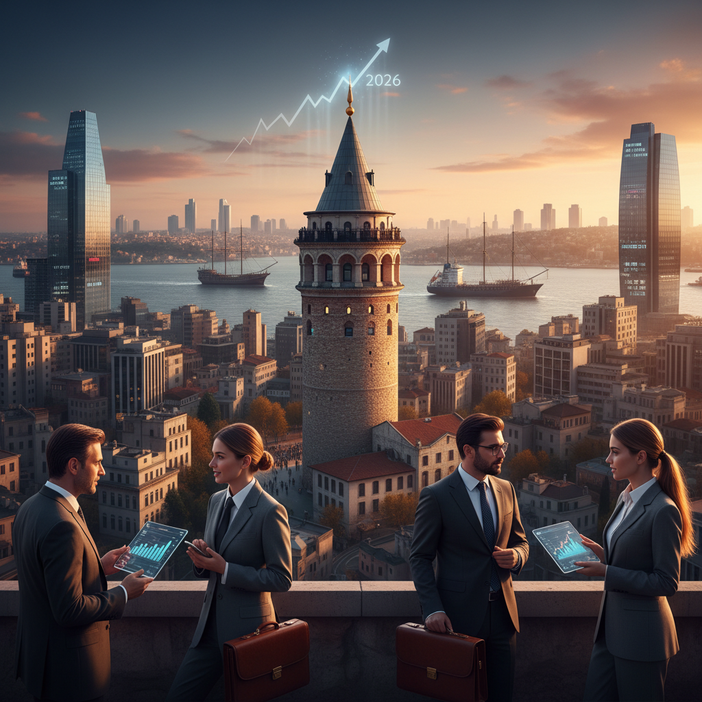 Galata Tower, a historic beacon in Istanbul, overlooking the Bosphorus, symbolizing its enduring role as a silent banker in the city's financial and trade history. Visual captures the iconic structure in 2026, highlighting its significance in Galata's financial past.