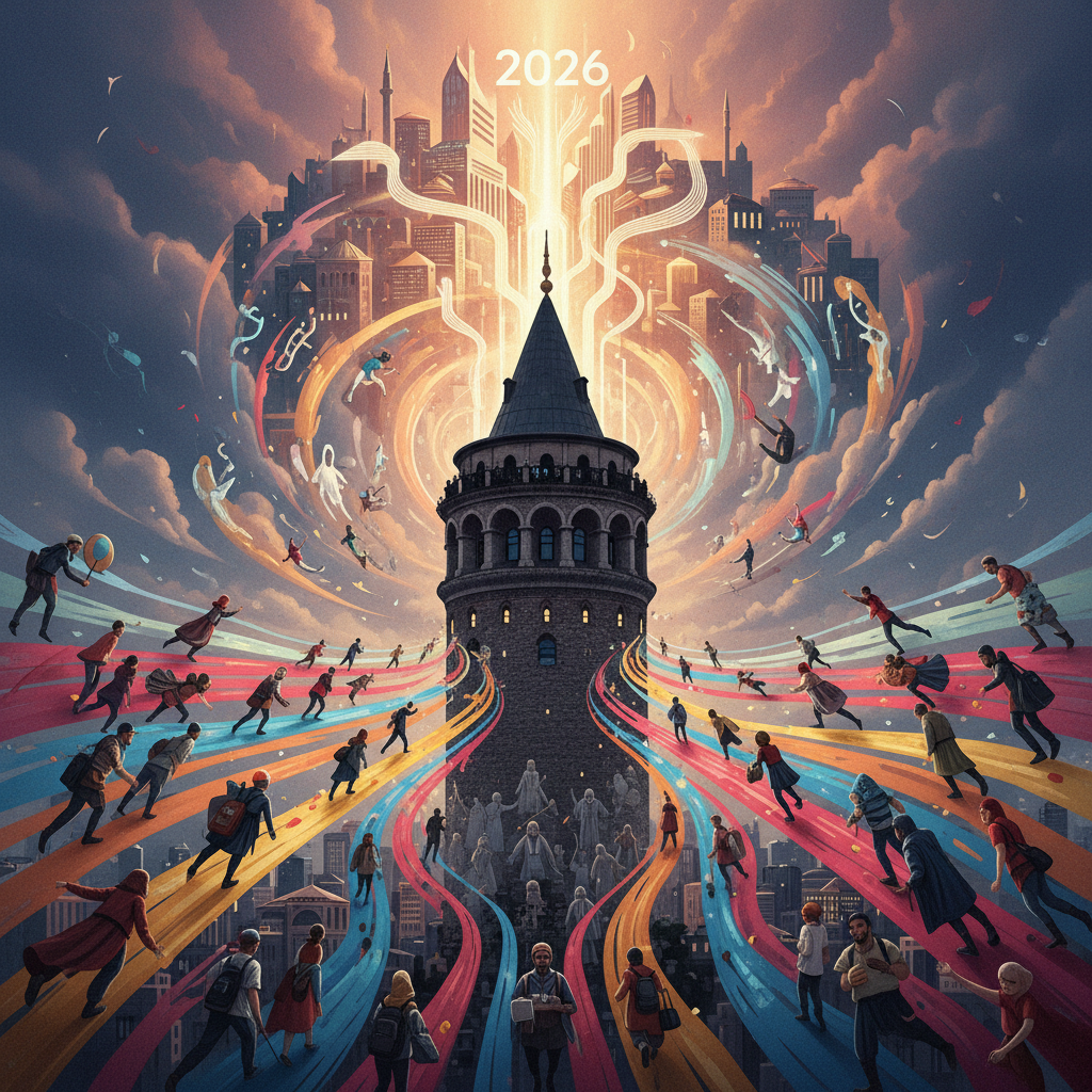 Galata Tower, a historic iconic landmark in Istanbul, stands tall against the modern cityscape, symbolizing centuries of demographic shifts and migration waves that shaped the city's identity, particularly relevant to urban discussions in 2026. The focus keyword is galata kulesi demografi.