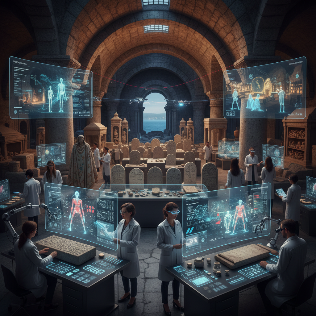 Aerial view of a sprawling historic cemetery in Istanbul, showcasing ancient tombstones and lush greenery under a clear sky in 2026, highlighting the city's multicultural past. Focus: Istanbul historic cemeteries.