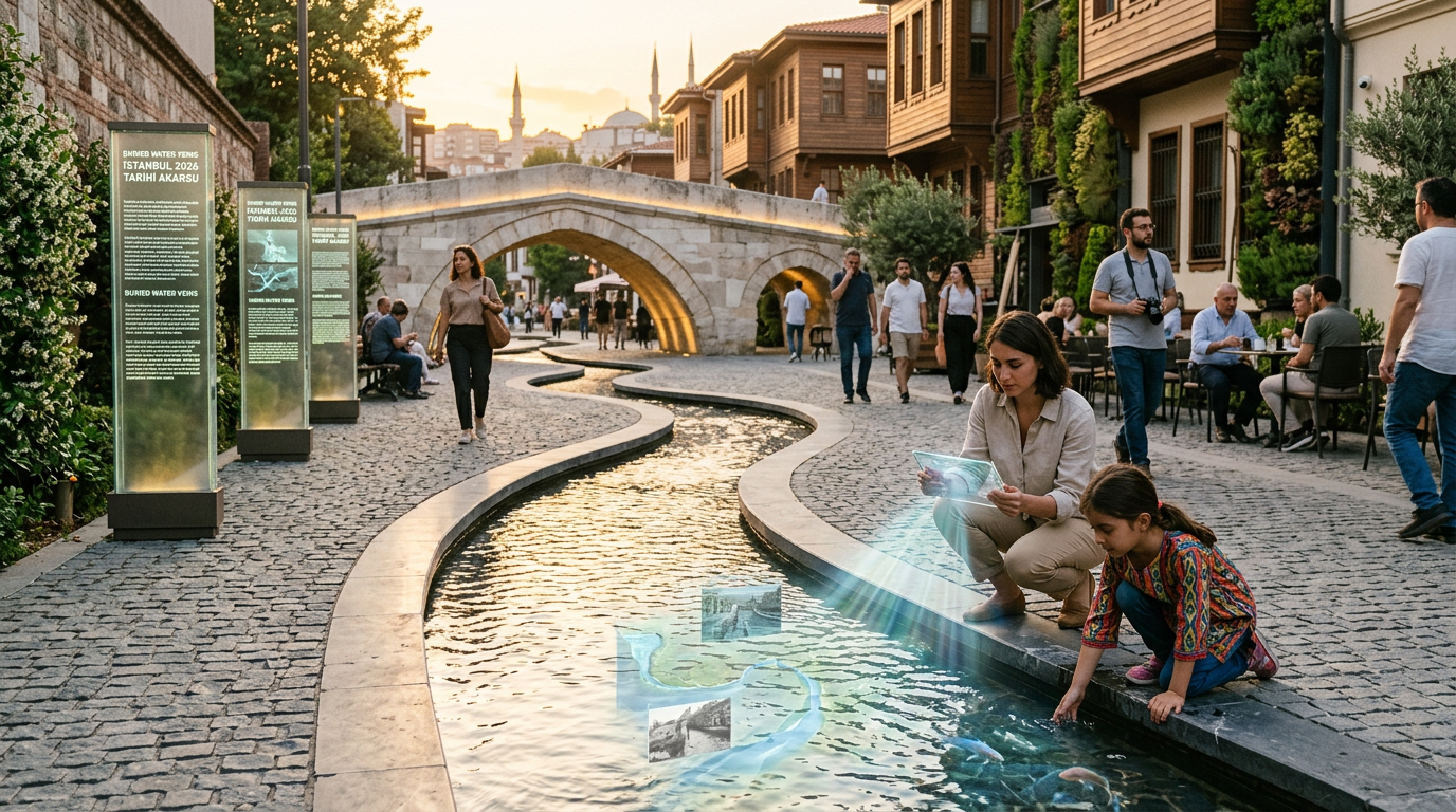 A detailed map illustrating Istanbul's hidden rivers and their historical paths beneath the modern city, showcasing urban legacies as explored in 2026.