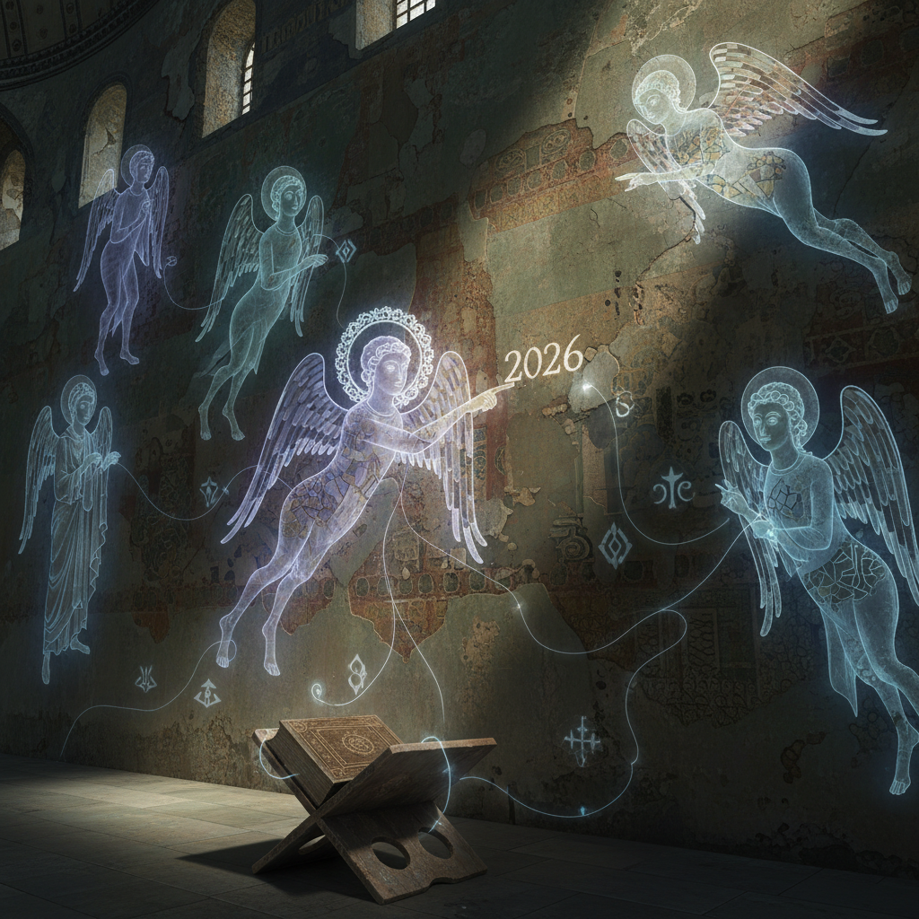 تصویری از سقف گنبدی شکل ایاصوفیه با جزئیات معماری بیزانسی، نشاندهنده عظمت و قدمت این بنای تاریخی. نور خورشید از پنجرههای بلند به داخل میتابد و پرندگان کوچکی که قرنهاست در این فضا زندگی میکنند، در حال پرواز هستند. این تصویر به موضوع «ایا صوفیه و ساکنان مرموز آن در سال ۲۰۲۶» اشاره دارد و رمز و راز این شاهکار معماری را به نمایش میگذارد.