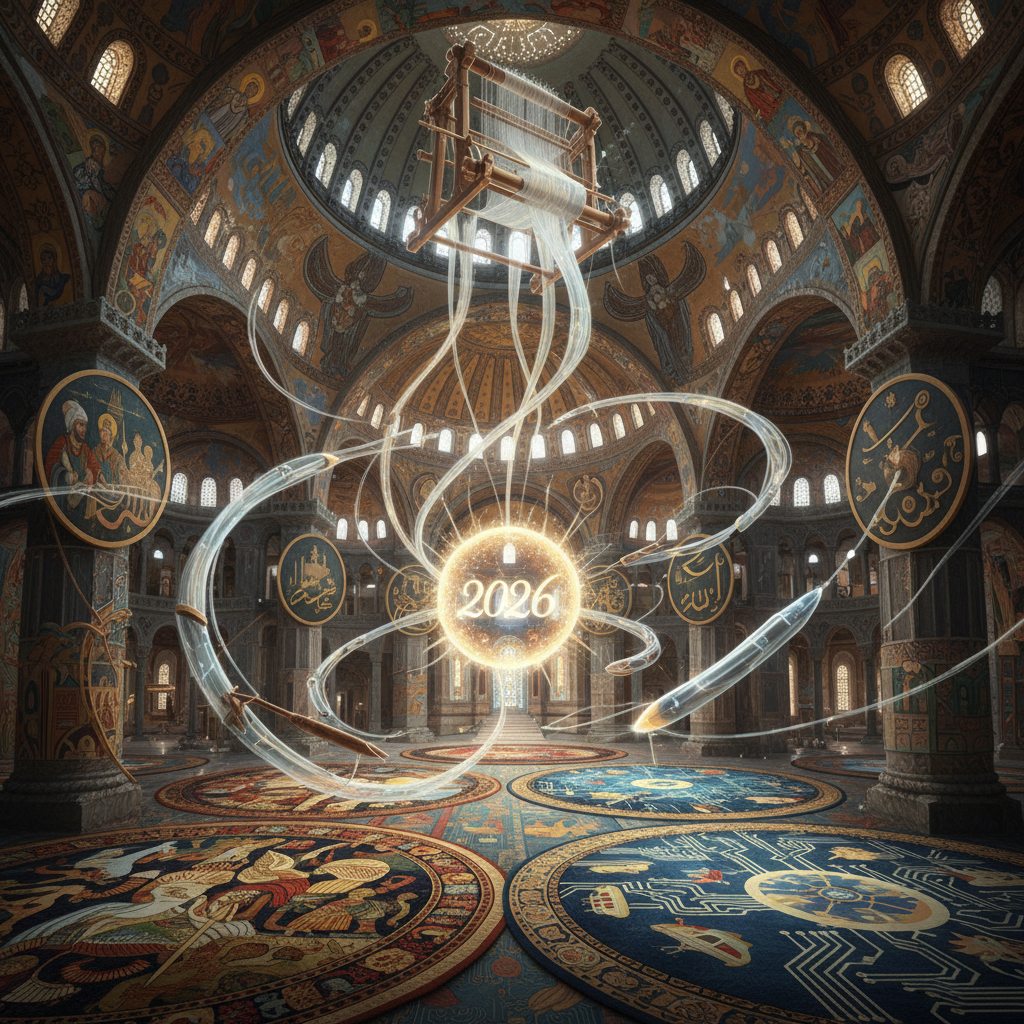 تصویری از قالیچههای باستانی ایاصوفیه، نمایشگر نقوش تاریخی و ظرافت بافندگی، با اشاره به داستانهای فرهنگی از گذشته تا سال 2026.