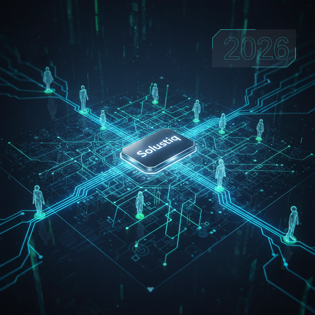 2026'da yerel SEO yapay zeka ile Solustiq'in küçük işletmeler için hedefli müşteri kazandıran yenilikçi çözümlerini gösteren grafik. AI destekli yerel arama optimizasyonu ile rekabet avantajı.