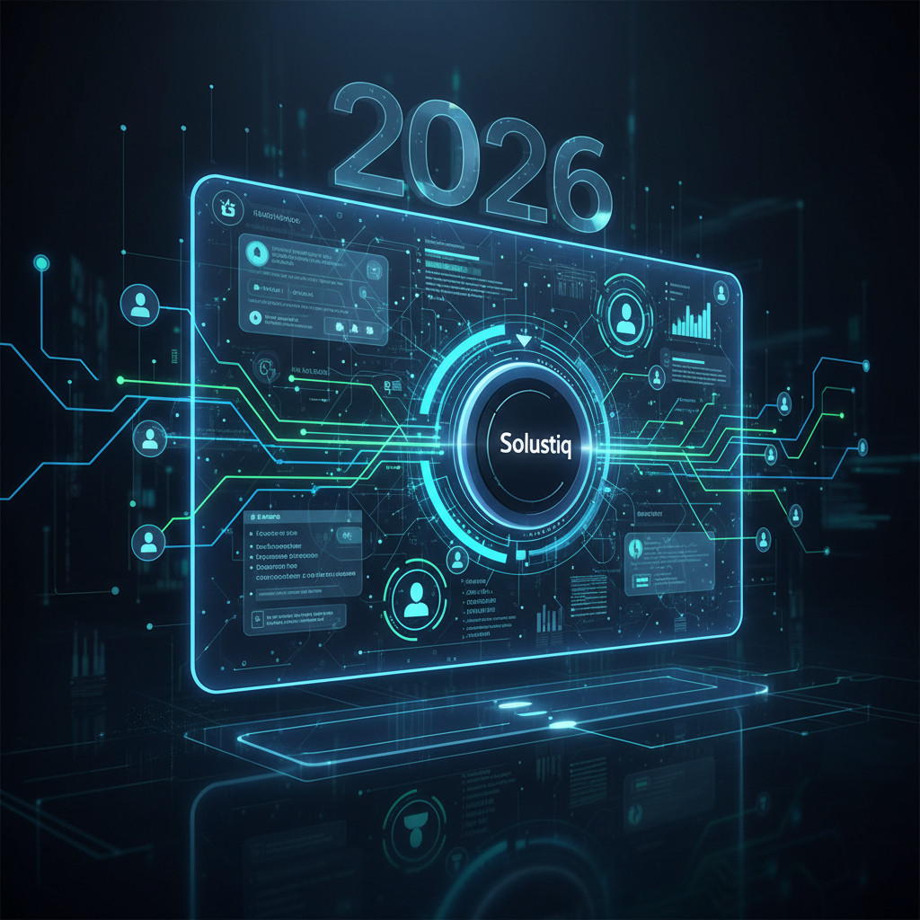 Visualizing data-driven UI/UX design trends for 2026, showcasing Solustiq's innovative approach to redefining user experience through AI, with a focus on seamless user interfaces and intelligent design.