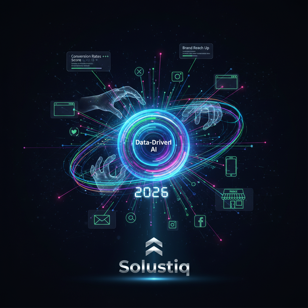 Solustiq's algorithmic storytelling in creative web design 2026, showcasing data-driven art and future trends in digital narratives with a focus on innovative user experiences.