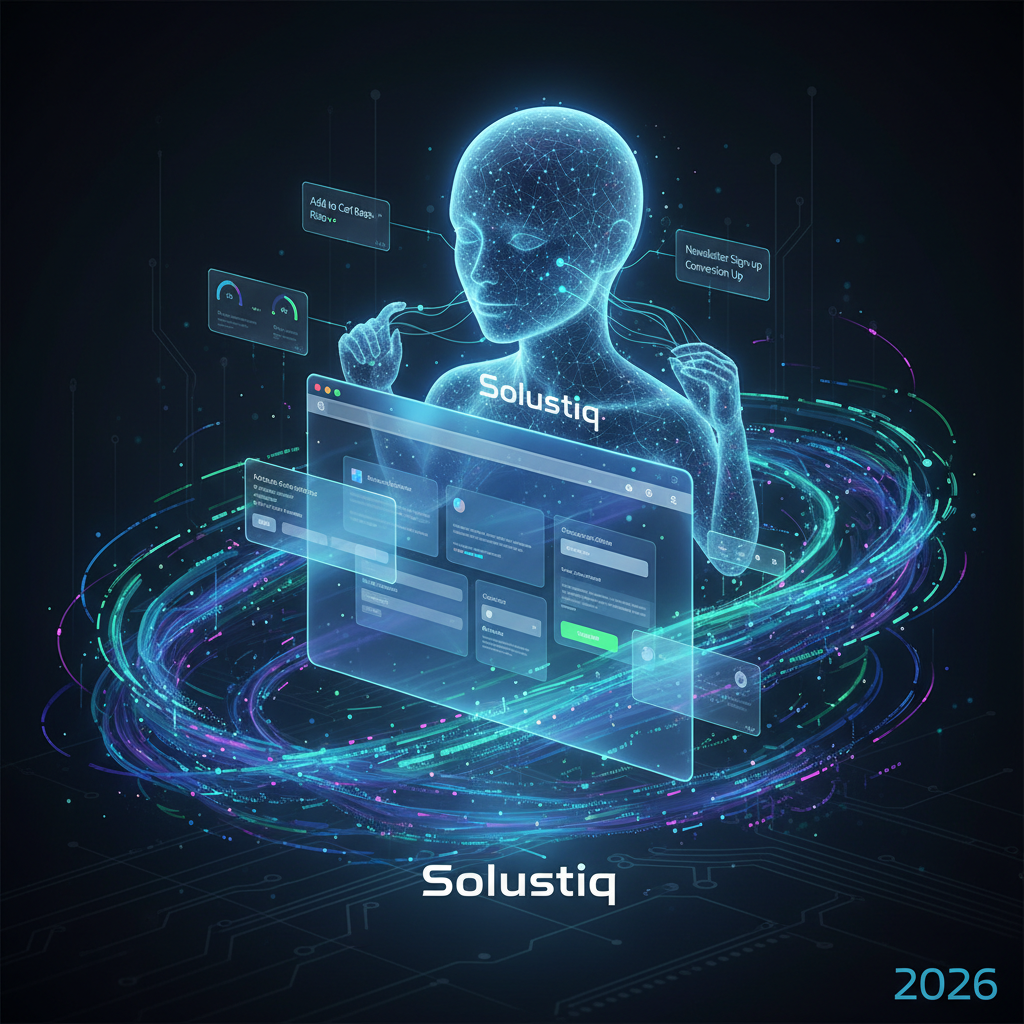 Visualizing how Solustiq uses AI-powered SEO for micro-conversion optimization on websites in 2026, showcasing detailed strategies for enhancing user interaction and achieving small, incremental goals.
