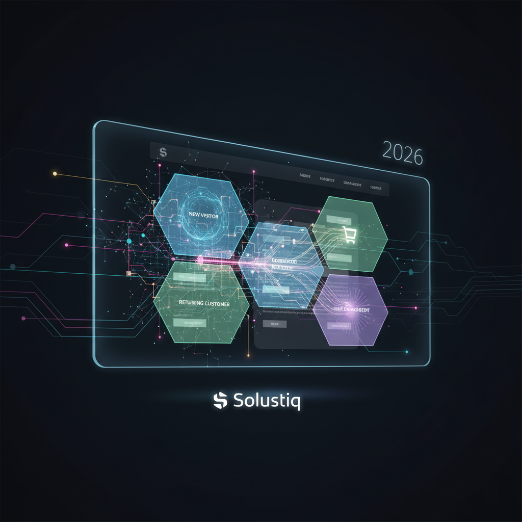 AI-powered user segmentation and targeting on websites in 2026, showcasing Solustiq's precise approaches. The image illustrates how artificial intelligence analyzes user data to create distinct segments for highly targeted marketing strategies, optimizing website personalization and boosting engagement through advanced machine learning algorithms.