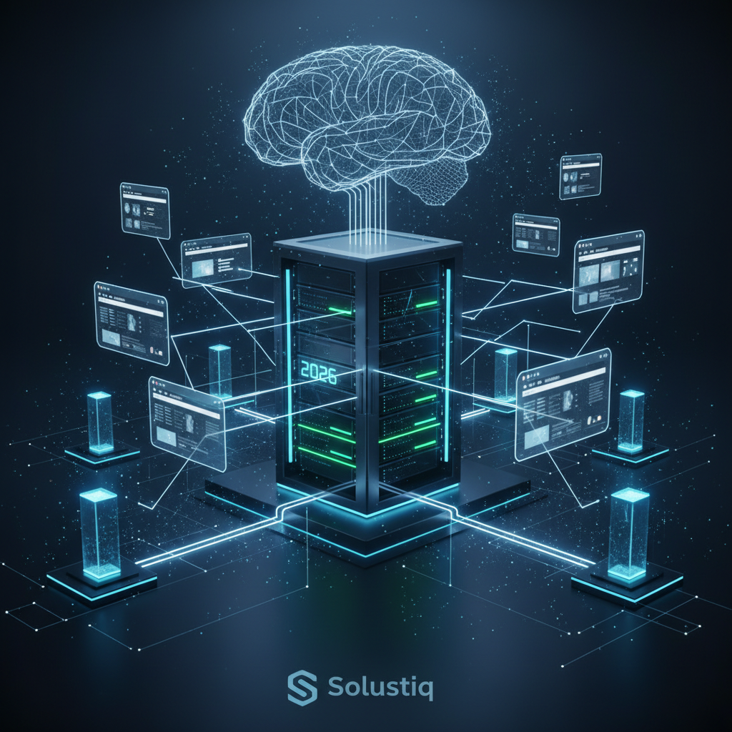 Solustiq's AI-powered edge computing and CDN integrations for low-latency websites in 2026, showcasing high-speed global data delivery and improved user experience.