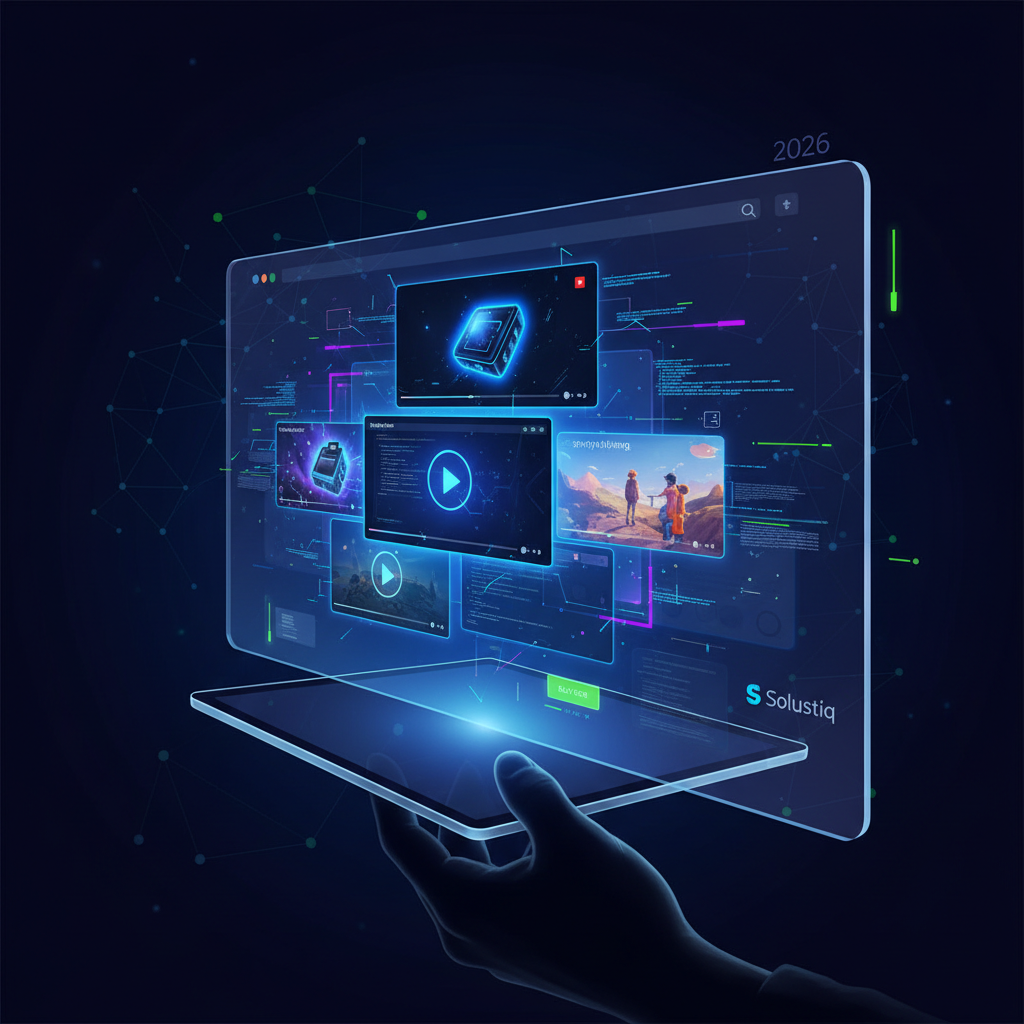 AI-powered SEO for embedded video optimization on websites in 2026. Solustiq showcases the future of storytelling with artificial intelligence and video SEO strategies, demonstrating how to enhance online visibility and user engagement through advanced techniques.