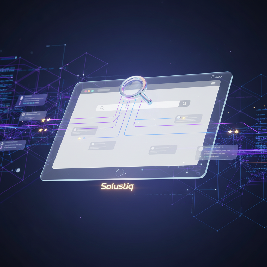 Visualizing predictive SEO in 2026: AI-powered algorithms analyze data for future search engine rankings, showcasing Solustiq's forward-thinking strategies in AI-driven SEO.