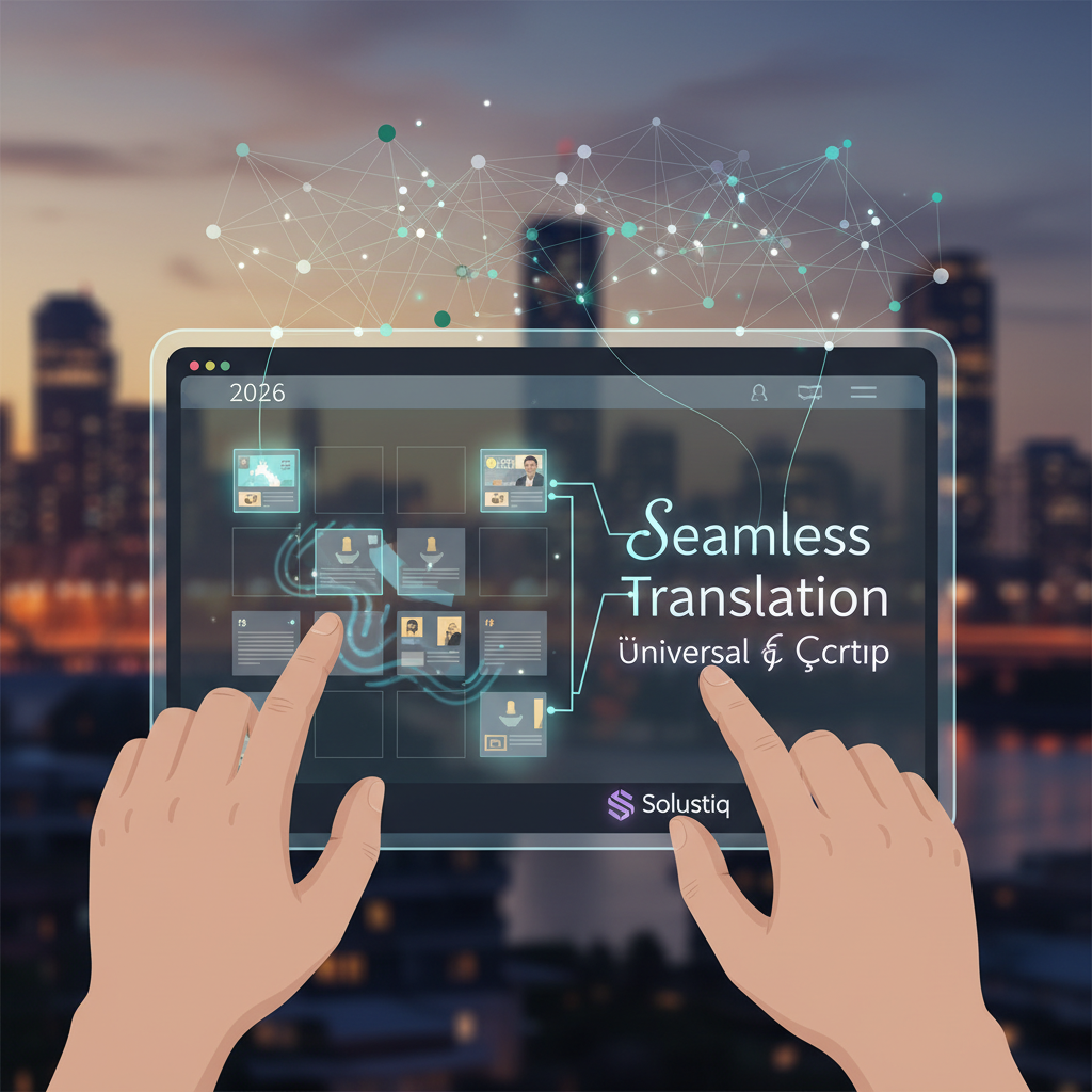 2026'da yapay zeka destekli SEO ile web sitelerinde kişiye özel öğrenme yollarını gösteren soyut bir illüstrasyon. Parlak renkler ve bağlantılı nodlar, Solustiq'in bireyselleştirilmiş dijital eğitim vizyonunu ve yapay zeka eğitim yollarını vurguluyor.