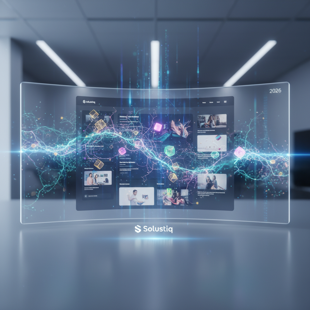 2026'da yapay zeka destekli SEO ve Solustiq algoritmalarıyla web sitelerinde kullanıcı merkezli mikrosegmentasyonun gösterildiği illüstrasyon, hassas hedeflemeyi ve kişiselleştirilmiş deneyimleri vurguluyor.