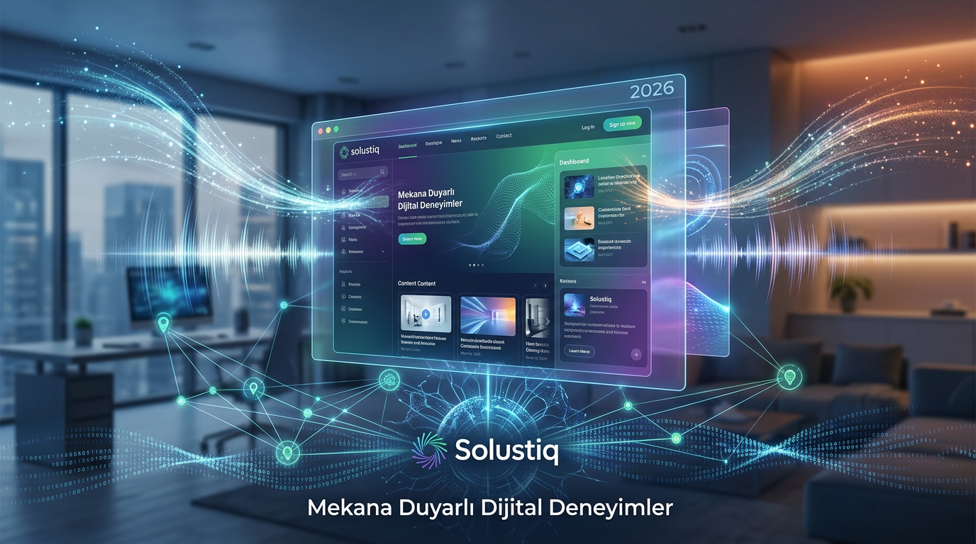 2026'da Solustiq'in ortam zekası web siteleri, yapay zeka ve gerçek zamanlı duyusal entegrasyonla mekâna duyarlı dijital deneyimler.